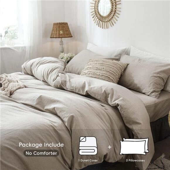 Bedding Duvet Cover Set 100% Washed Cotton Linen Like Textured - Picture 2 of 7